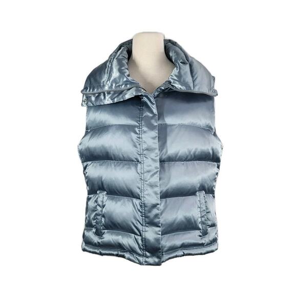 Talbots Down Puffer Vest Women's XL Metallic Blue Full Zip Stand Collar Pockets - Picture 1 of 10
